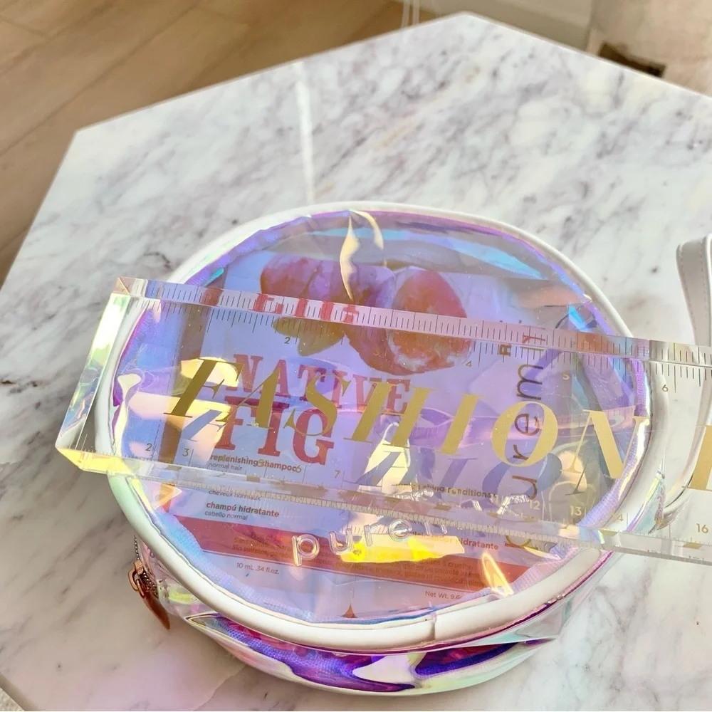 🪩 Iridescent Holographic Round Wristlet with Shampoo /Conditioner Hair Samples